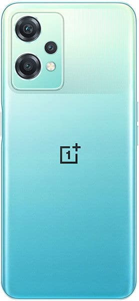 Rear view of a OnePlus Nord CE 2 Lite 5G with light blue gradient back, triple camera setup, and centered OnePlus logo.