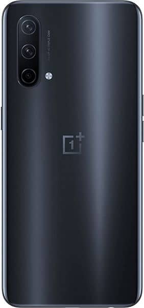 OnePlus Nord CE 5G rear view, showing triple camera setup and logo on dark blue back panel
