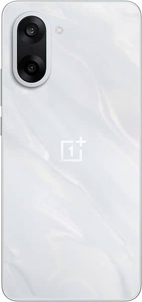 OnePlus Nord CE5 rear view, white finish with dual camera module and OnePlus logo