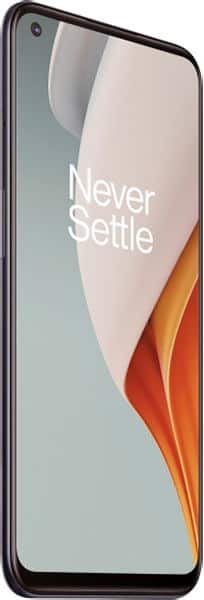 OnePlus Nord N100 front view with "Never Settle" text on display screen
