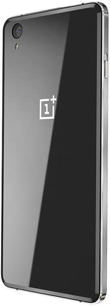 OnePlus X rear view, black glass back with OnePlus logo and camera lens visible