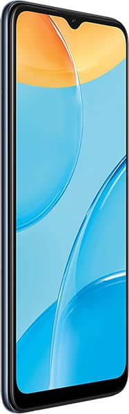 Oppo A15 smartphone, front view, displaying colorful blue and orange gradient wallpaper on screen