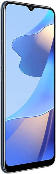 Oppo A54s front view, displaying blue and beige gradient wallpaper on screen with waterdrop notch