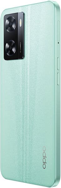 Oppo A57 rear view, mint green, dual rear camera setup