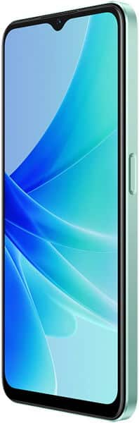 Oppo A57 smartphone displayed at an angle, showing its front screen with blue gradient wallpaper and waterdrop notch design
