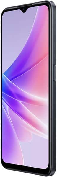 Oppo A77 smartphone front view, displaying colorful purple and pink gradient wallpaper on screen