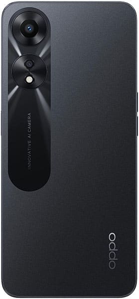 Oppo A78 rear view, showing dark gray back panel with dual camera module and LED flash on left side