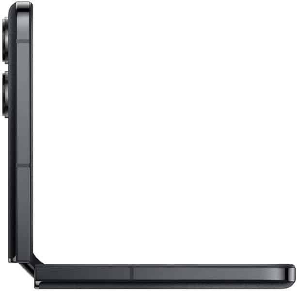 Oppo Find N2 Flip in folded position, side view showing the hinge and dark exterior frame