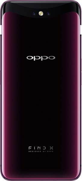 Oppo Find X rear view, displaying purple gradient back panel with camera and branding