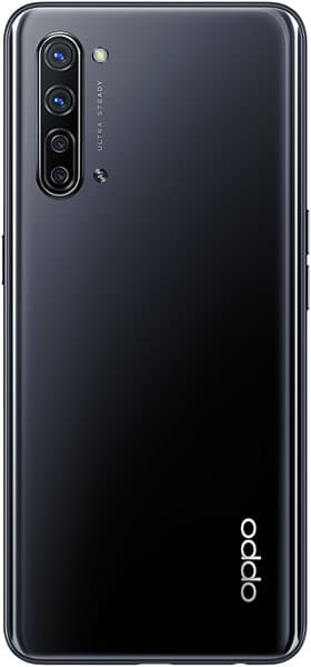Oppo Find X2 Lite rear view, black phone with quad camera setup and Oppo logo