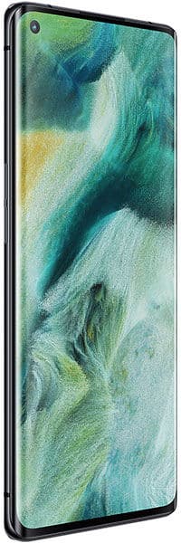 Oppo Find X2 Neo smartphone displayed from the front, showing its display with a green and blue abstract wallpaper and punch-hole camera in the upper left corner