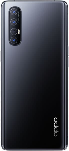 Oppo Find X2 Neo rear view, showing black glossy back with vertical quad camera array and Oppo logo