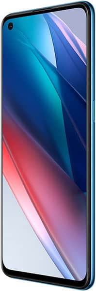 Oppo Find X3 Lite front view with colorful gradient display showing blue, purple, and pink diagonal stripes