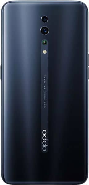 Oppo Reno Z rear view, dark blue phone with dual camera setup and vertical camera module