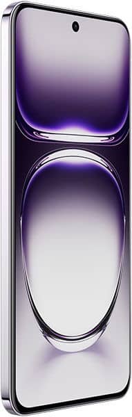 Oppo Reno12 Pro front view, displaying purple gradient wallpaper with circular design elements on screen