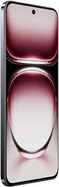 Oppo Reno12 front view, displaying dual circular camera cutouts and gradient pink-to-white screen design on black frame