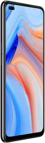 Oppo Reno4 5G front view showing a bright display with colorful blue, orange, and red gradient wallpaper
