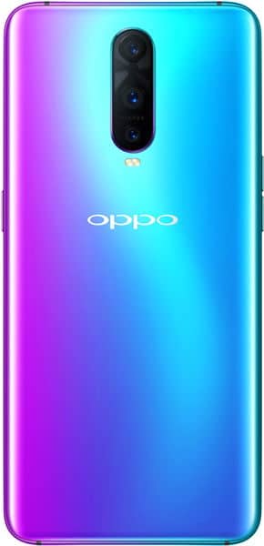 Oppo RX17 Pro rear view with gradient purple-to-blue glass back and triple camera setup