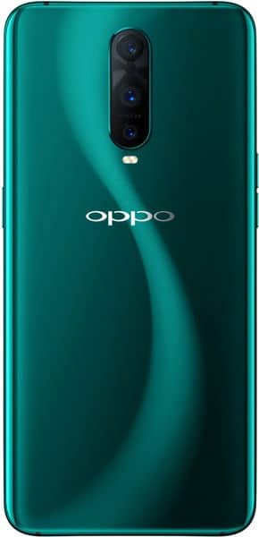 Oppo RX17 Pro rear view, teal finish with triple camera lens and white accents