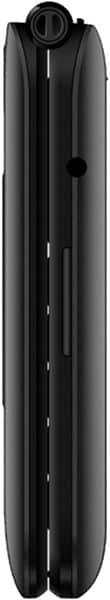 Orbic Journey Pro phone shown from the front, closed position, displaying its elongated folded form factor with dual screens and rounded edges in black