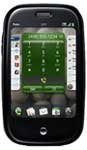 Palm Pre smartphone displayed from the front, showing green football field on screen with black bezel and rounded edges