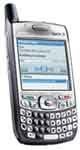 Palm Treo 700p smartphone shown from front angle, displaying blue screen interface with QWERTY keyboard below