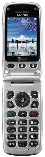 Pantech Breeze II flip phone open, displaying home screen with weather widget, numeric keypad and navigation controls visible below screen