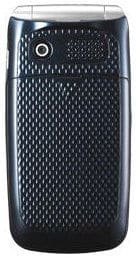 Pantech Breeze II phone, front view, closed with textured black exterior and silver trim
