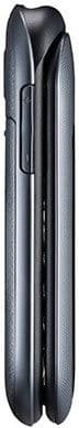 Pantech Breeze IV flip phone in closed position, front view, showing dark gray exterior with textured surface and central hinge line
