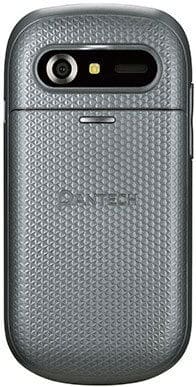 Pantech Breeze IV phone, rear view, showing textured gray casing with camera and speaker