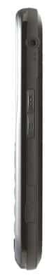 Pantech Caper side view, closed flip phone with dark gray exterior and textured surface