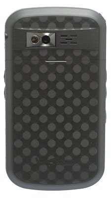Pantech Caper rear view, gray phone with textured dot pattern back and camera lens visible at top