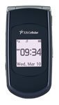 Pantech CDM-8635 mobile phone, front view, open clamshell position showing small screen displaying time and date