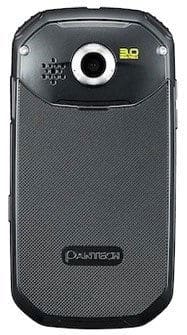 Pantech Crossover phone, rear view, showing camera lens and speaker grille on dark textured back panel
