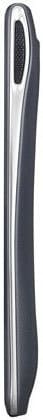 Pantech Discover phone, side view, showing slim black body with silver trim and curved edges
