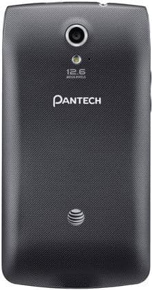 Pantech Discover rear view, black textured back with camera lens and Pantech logo visible