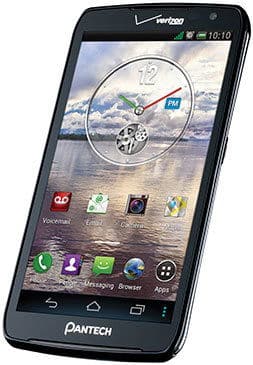 Pantech Perception smartphone front view, displaying home screen with weather widget and app icons on touchscreen