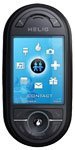 Helio Ocean front view, featuring a rounded black phone with a blue screen displaying icons and a directional pad below