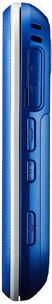 Pantech Pursuit phone shown from the side, blue and silver slider design with button controls visible along the edge