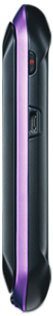 Pantech Swift mobile phone shown from the side, displaying its slim closed profile with dark exterior and purple accent stripe