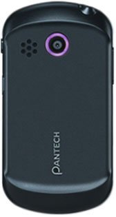 Pantech Swift phone, rear view, showing dark gray casing with camera lens and speaker grille