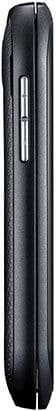 Side view of closed black Pantech Vybe flip phone highlighting its slim profile and silver side volume button.