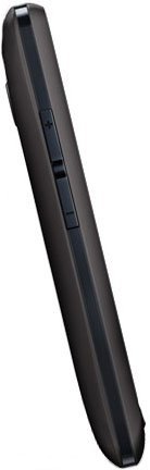 Side view of PCD Chaser black smartphone displaying volume buttons and slim profile on a white background.