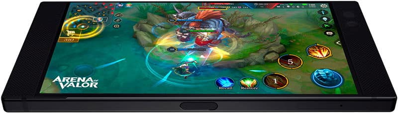 Razer Phone displaying Arena of Valor gameplay on screen, viewed from above at an angle