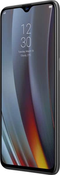 Realme 3 Pro front view showing display with time 12:30 and colorful gradient wallpaper