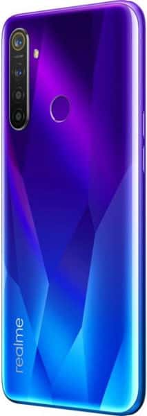Realme 5 Pro rear view, purple to blue gradient back with quad camera setup and fingerprint sensor