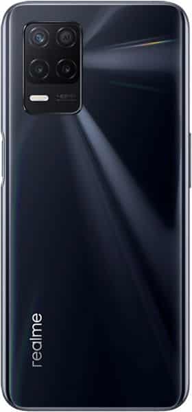 Realme 8 5G rear view, dark blue finish with quad camera module and "realme" branding on back