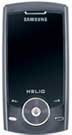 Samsung SPH-A523 Mysto, front view, black flip phone with silver accents and circular navigation pad