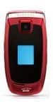 Samsung A640 (Red) flip phone, open position, showing red exterior and blue screen display