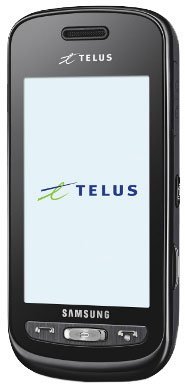 Samsung Advance phone front view, displaying TELUS and Samsung branding on screen